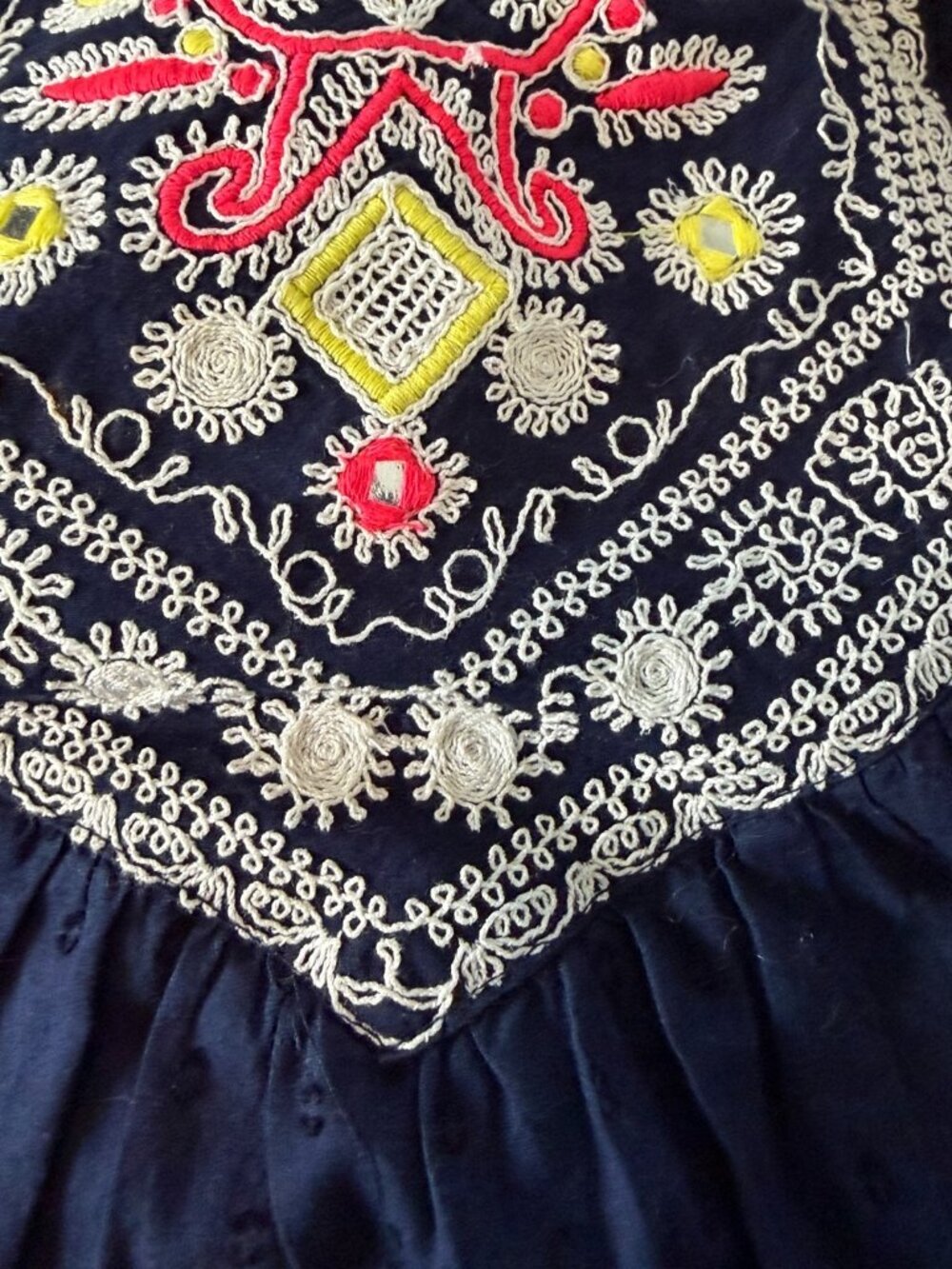 Anthropologie Maeve Tisha Dress size 12 Navy Blue Embroidered Lattice Lace Swing - Picture 7 of 9